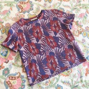 Zara Trafaluc Blue and Red Floral Top